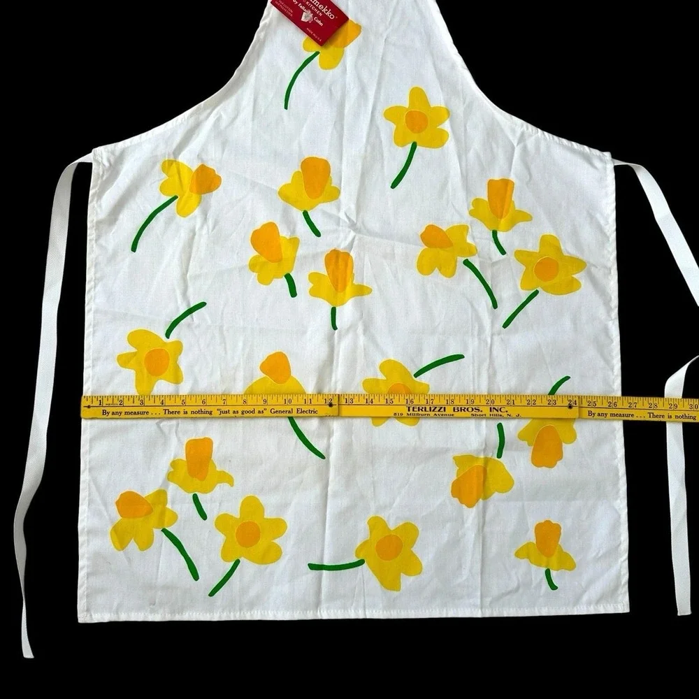 Vintage Marimekko Kitchen Fallani & Cohn Apron Yellow Floral Daffodil White USA